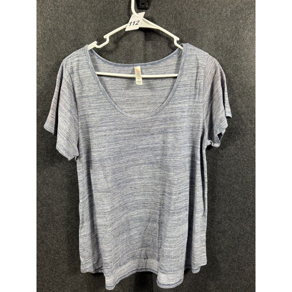 (L) - Women's LuLaRoe Denim Blue Space Dye Heather Scoop Neck Short Sleeve T-Shi